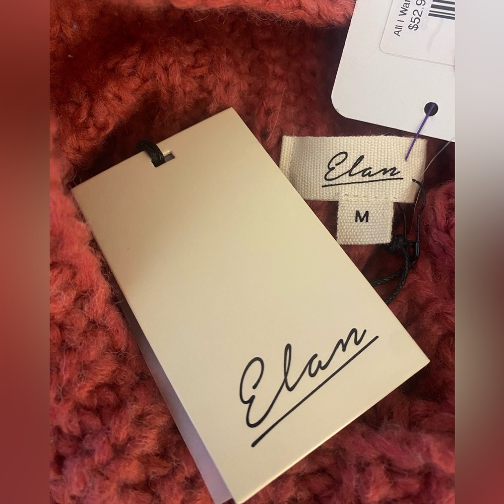 Elan knit short cowl neck poncho•wide sleeve hole • deeper pink/coral shade •Med